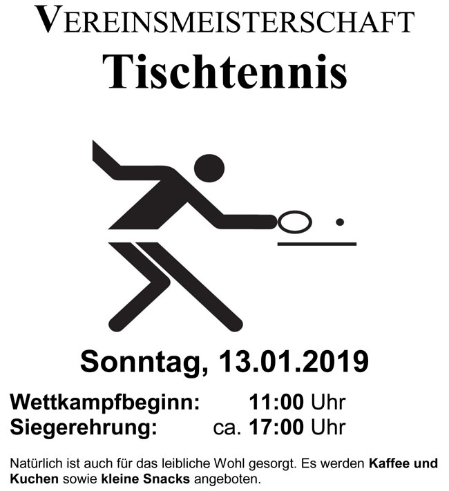 Vereinsmeisterschaft Tischtennis 2019 Vereinsmeisterschaft Tischtennis beim TV Helmstadt